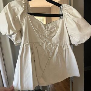 Leather Puff Sleeve Top in cream